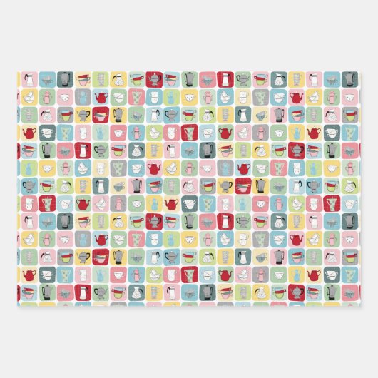 Retro Koffiepotten en cups Patroon Inpakpapier Vel (Voorkant 3)