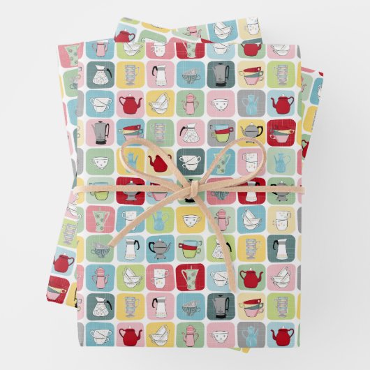 Retro Koffiepotten en cups Patroon Inpakpapier Vel (In situ)