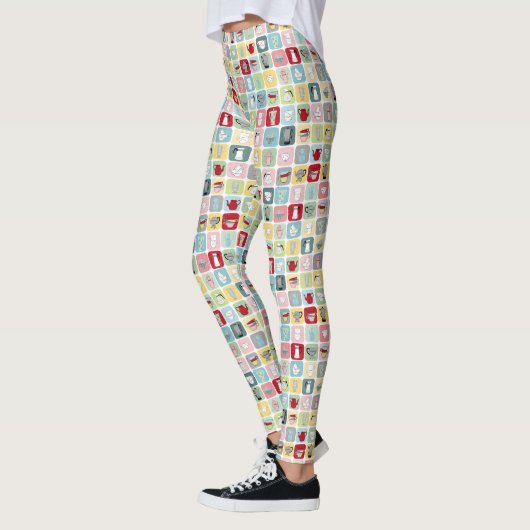 Retro Koffiepotten en cups Patroon Leggings (Links)