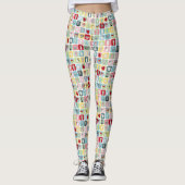 Retro Koffiepotten en cups Patroon Leggings (Voorkant)