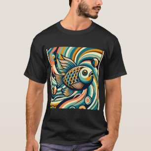 Retro Koi-vissen in kolkende golven T-shirt