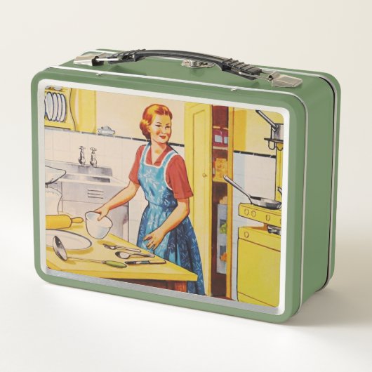 Retro  Koken Keuken Vrouw Lunch Boxen (Achterkant)