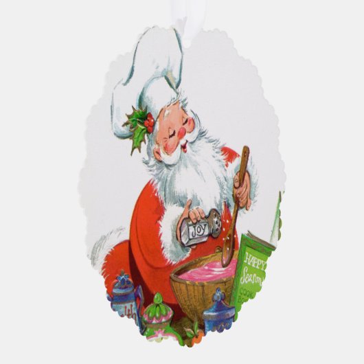 retro koken Santa tekst toevoegen Ornament Kaart (Rechts)