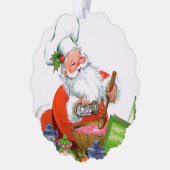 retro koken Santa tekst toevoegen Ornament Kaart (Links)