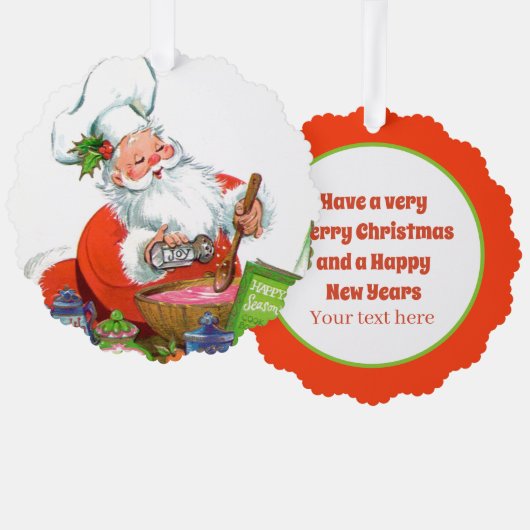 retro koken Santa tekst toevoegen Ornament Kaart (Voorkant / Achterkant)