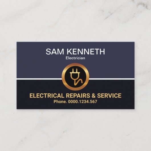 Retro Kolom Faux Gouden Power Plug Elektricien Visitekaartje (Voorkant)