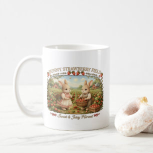 Retro Konijn Aardbeienveld Cottagecore Illustratie Koffiemok