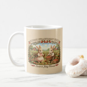 Retro Konijn Aardbeienveld Cottagecore Illustratie Koffiemok