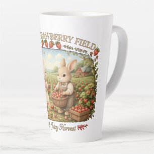 Retro Konijn Aardbeienveld Cottagecore Illustratie Latte Mok