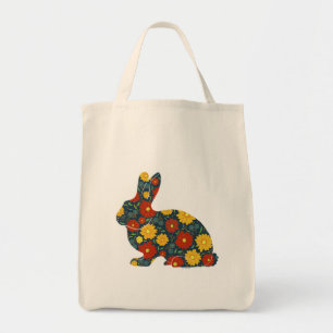 Retro konijn en bloemen tote bag