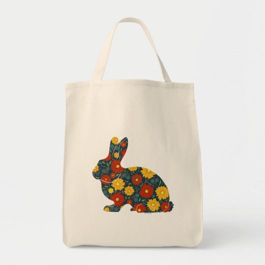 Retro konijn en bloemen tote bag (Voorkant)