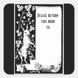 Retro konijn en scroll bookplate Sticker