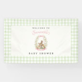Retro Konijn Gingham Baby Shower Welkom Banner (Horizontaal)
