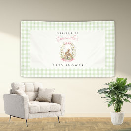Retro Konijn Gingham Baby Shower Welkom Banner