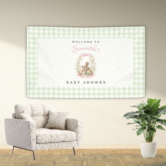 Retro Konijn Gingham Baby Shower Welkom Banner