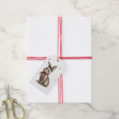 RETRO KONIJN MET KERSTMUTS KAARTJE CADEAULABEL (Met Touw)