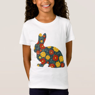 Retro konijn met oranje en gele bloemen t-shirt