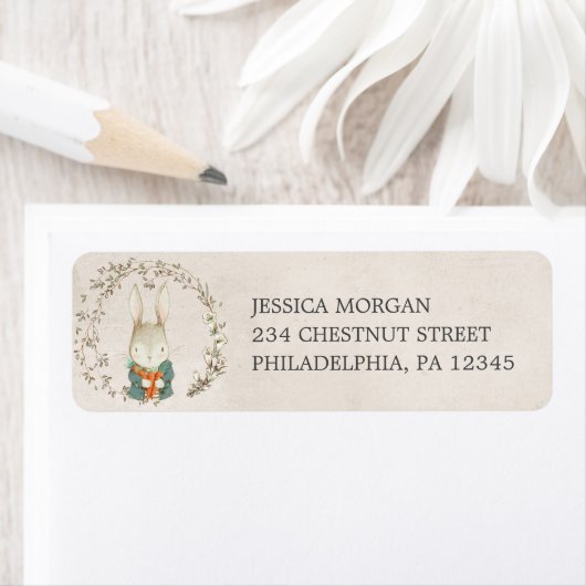 Retro Konijn Retouradres Label (Insitu)