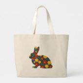 Retro konijntje en bloemen grote tote bag (Achterkant)