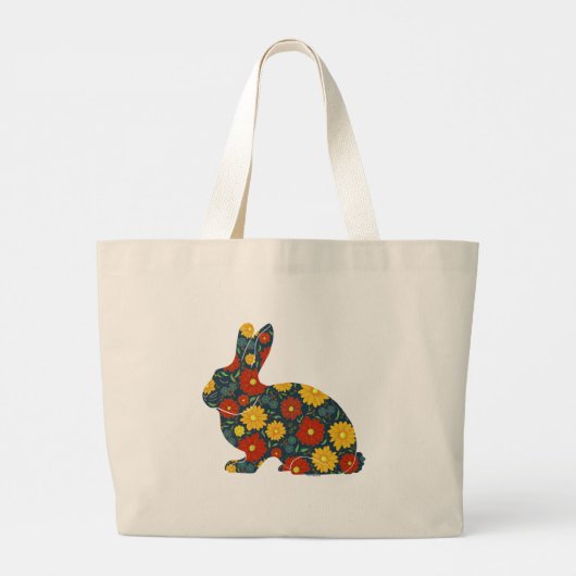 Retro konijntje en bloemen grote tote bag (Achterkant)