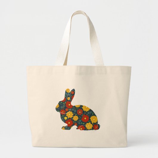 Retro konijntje en bloemen grote tote bag (Voorkant)