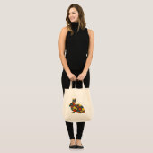 Retro konijntje en bloemen tote bag (Voorkant (model))