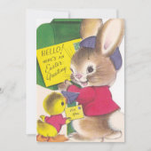  retro konijntje en eend aangepaste Pasen Feestdagenkaart (Voorkant)