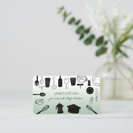 Retro kookgerei persoonlijke chef-kok visitekaartje (Staand voorkant)