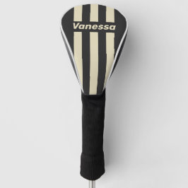 Retro Koolgrijze Drie Pin Strepen met Naam Golfheadcover
