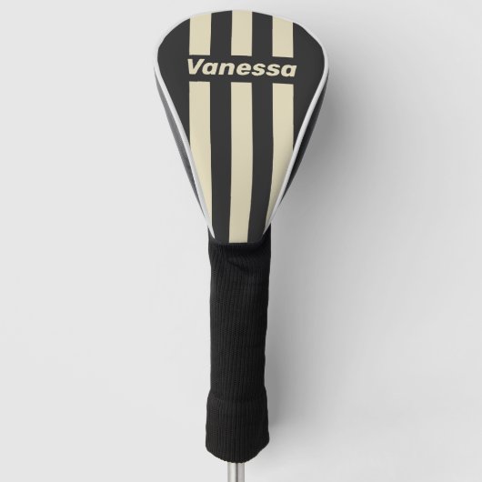 Retro Koolgrijze Drie Pin Strepen met Naam Golfheadcover (Voorkant)