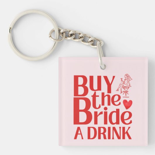 Retro Koop de Bruid Eén Drankje QR Code Rood Roze Sleutelhanger (Voorkant)