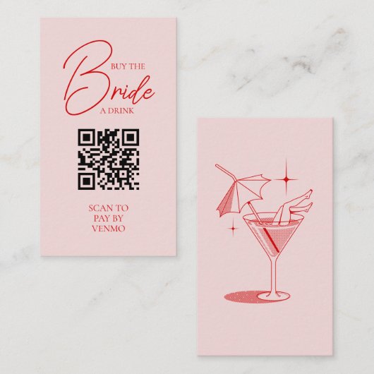 Retro Koop de Bruid een Drink Bachelorette QR Code Informatiekaartje (Voorkant / Achterkant)