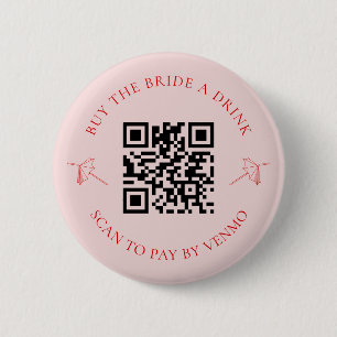 Retro Koop de Bruid een Drink Bachelorette QR Code Ronde Button 5,7 Cm