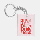 Retro Koop de Bruid een Drink QR Code Rood Roze Sleutelhanger (Voorkant Links)