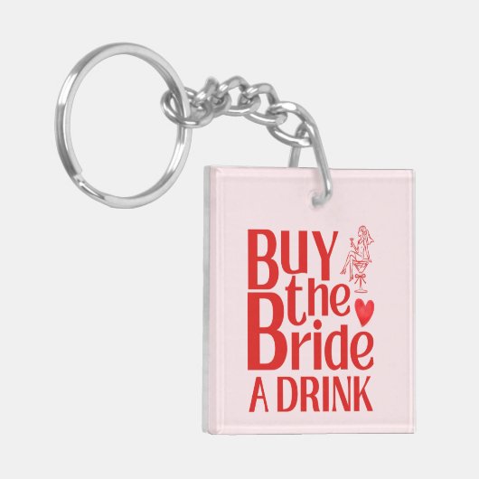 Retro Koop de Bruid een Drink QR Code Rood Roze Sleutelhanger (Voorkant Links)