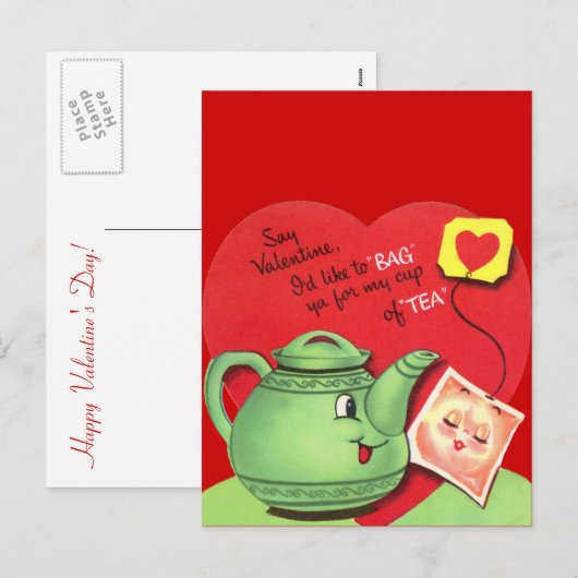 Retro Kop thee Valentijn Feestdagenkaart (Voorkant / Achterkant)