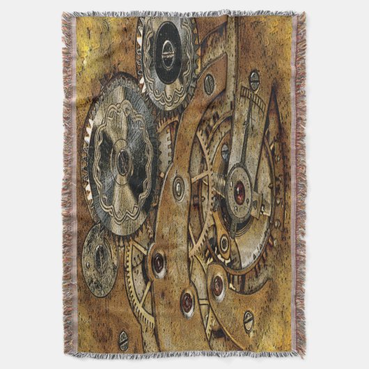 Retro koperen messing tandwielen Steampunk Antiek Deken (Voorkant Verticaal)