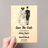 Retro Koppel Comic Wedding Save the Date Acryl Uitnodigingen (Insitu (Draagbaar))