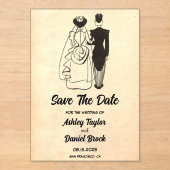 Retro Koppel Comic Wedding Save the Date Acryl Uitnodigingen (Voorkant)