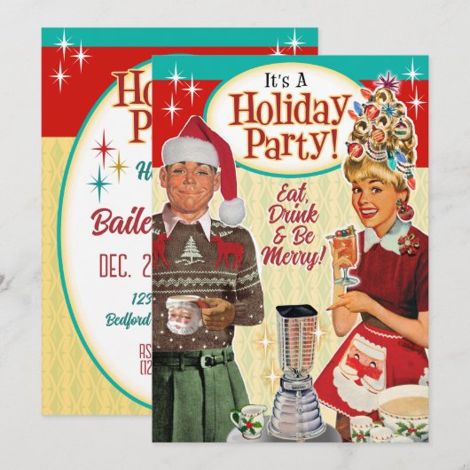 Retro Koppel Grappige Kerstvakantie Feest Uitnodig Kaart (Voorkant / Achterkant)