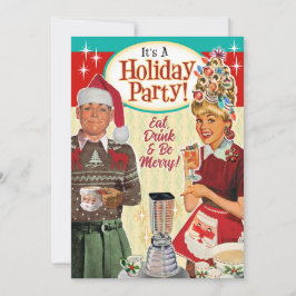 Retro Koppel Grappige Kerstvakantie Feest Uitnodig Kaart