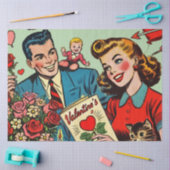Retro koppel houdt van Valentijnse strips Tissuepapier (Craft)