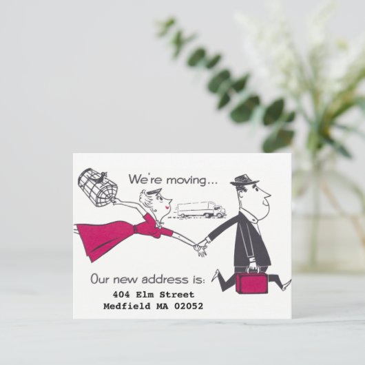 Retro koppel in beweging Adreswijziging Aankondigingskaart (Staand voorkant)