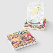 Retro koppel jaren 50 stenen onderzetter (Zijkant)