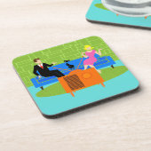 Retro Koppel met Cat Hard Plastic Onderzetters (Linkerzijde)