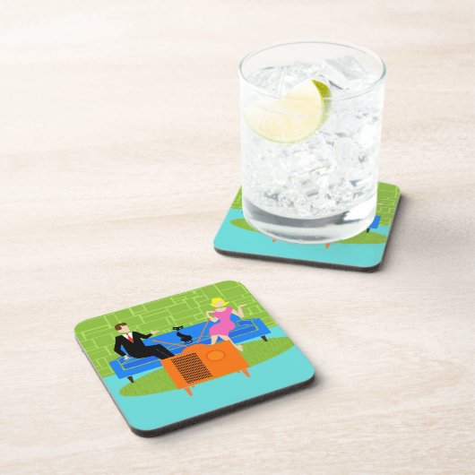 Retro Koppel met Cat Hard Plastic Onderzetters (Rechterzijde)