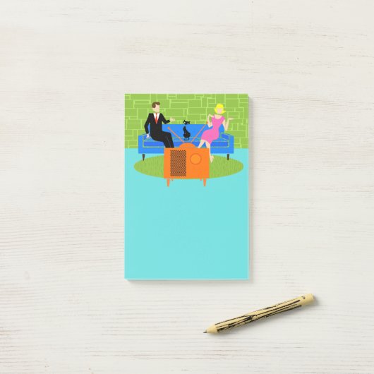 Retro Koppel met Cat Post-It Notities Post-it® Notes (Op bureau)