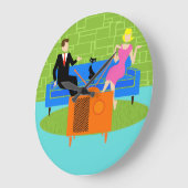 Retro Koppel met Cat Ronde Acryl Wandklok (Hoek)