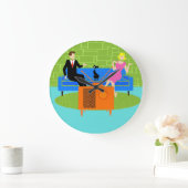 Retro Koppel met Cat Ronde Acryl Wandklok (Huis)