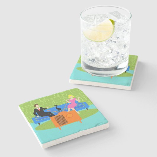 Retro Koppel met Cat Stone Onderzetter (Zijkant)